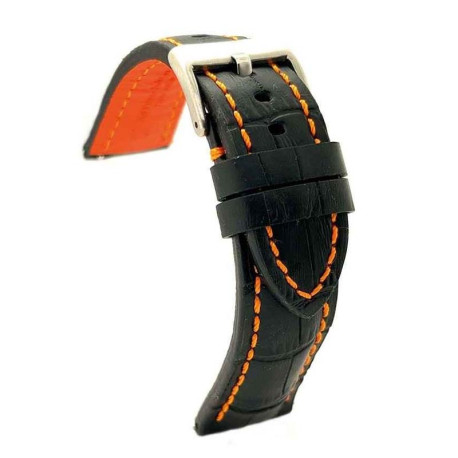 Kožni kaiš Diloy 22mm DIL395.56 Crni sa narandžastim štepom