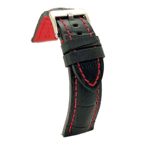 Kožni kaiš Diloy 24mm DIL395.53 Crni sa crvenim štepom