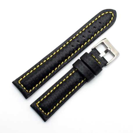 Kožni kaiš Diloy 24mm DIL374.1.10 Crni sa zutim štepom