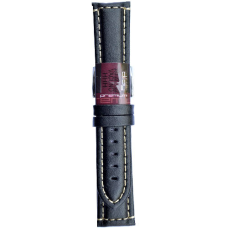 Kožni kaiš Diloy 24mm DIL393.1.22 Crni sa belim štepom