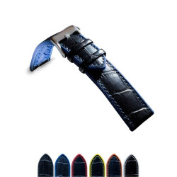 Kožni kaiš Diloy 22mm DIL420.1.5 Crni sa plavim štepom